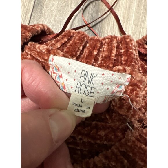 Pink Rose Chenille Sweater L Rust Cable Knit Crew Neck READ Comphy Fall Cozy - Picture 4 of 8